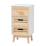 Baxton Studio Kalida 12inW 3-Drawer Storage Cabinet, White/Oak Brown