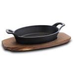 Gibson General Store Addlestone 2-Piece Preseasoned Oval Cast-Iron Server With Burned Furwood Base, 10-1/2in, Black