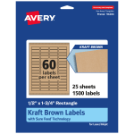 Avery Kraft Permanent Labels With Sure Feed, 94204-KMP25, Rectangle, 1/2in x 1-3/4in, Brown, Pack Of 1,500