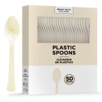 Amscan 8018 Solid Heavyweight Plastic Spoons, Vanilla Creme, 50 Spoons Per Pack, Case Of 3 Packs