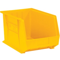 Partners Brand Plastic Stack & Hang Bin Boxes, Medium Size, 16in x 11in x 8in, Yellow, Pack Of 4