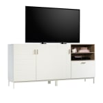 Sauder Anda Norr Modular Entertainment Credenza, 34inH x 72inW x 18-3/8inD, White/Sky Oak