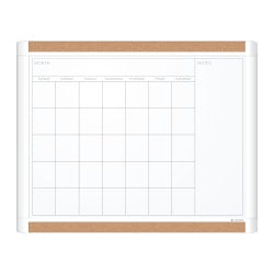 U Brands PINIT Magnetic Dry Erase Monthly Calendar Board, 20in X 16in, White Plastic Frame