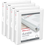 Office Depot Brand Durable View 3-Ring Binder, 1 1/2in Round Rings, White, Pack Of 4