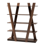 Baxton Studio Michio 5-Tier 61inH Geometric Living Room Display Shelf, Walnut