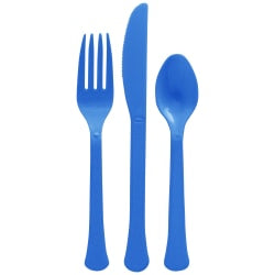 Amscan Boxed Heavyweight Cutlery Assortment, Bright Royal Blue, 200 Utensils Per Pack, Case Of 2 Packs