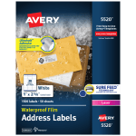 Avery Waterproof Address Labels With Ultrahold, 5520, Rectangle, 1in x 2-5/8in, White, 1,500 Labels For Laser Printers