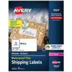 Avery Waterproof Labels With Ultrahold, 05523, Rectanlge, 2in x 4in, White, 500 Labels For Laser Printers