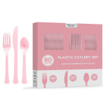 Amscan 8016 Solid Heavyweight Plastic Cutlery Assortments, Pink, 80 Pieces Per Pack, Set Of 2 Packs