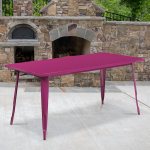 Flash Furniture Commercial Grade Indoor/Outdoor Metal Table, 29-1/2inH x 31-1/2inW x 63inD, Purple