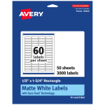 Avery Permanent Labels With Sure Feed, 94204-WMP50, Rectangle, 1/2in x 1-3/4in, White, Pack Of 3,000