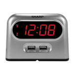 Sharp Digital Alarm Clock With USB Charging, 3-7/16inH x 4-11/16inW x 2-1/4inD, Silver