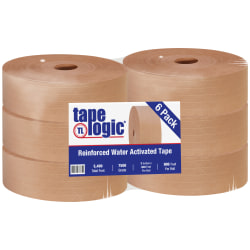 Tape Logic Reinforced Water-Activated Packing Tape, #7500, 3in Core, 3in x 300 Yd., Kraft, Case Of 6