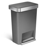 simplehuman Rectangular Plastic Step Trash Can With Liner Pocket, 12 Gallons, 25inH x 18-1/2inW x 12-3/5inD, Gray