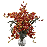 Nearly Natural 34inH Cymbidium Arrangement With Glass Vase, Burgundy