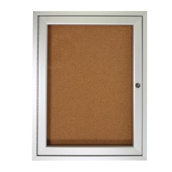 Ghent 1-Door Enclosed Natural Cork Enclosed Bulletin Board, 24in x 18in, Satin Aluminum Frame