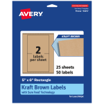 Avery Kraft Permanent Labels With Sure Feed, 94257-KMP25, Rectangle, 5in x 6in, Brown, Pack Of 50