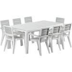 Inval Madeira 9-Piece Indoor And Outdoor 8-Seat Rectangular Table And 8 Arm Chair Set, 29inH x 35inW x 70inD, White/Gray