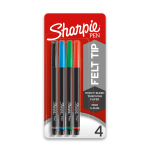 Sharpie Fine-Point Pens, Fine Point, 0.4 mm, Black Barrels, Assorted Ink Colors, Pack Of 4