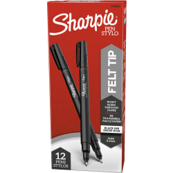 Sharpie Fine-Point Pens, Fine Point, Black Barrels, Black Ink, Pack Of 12