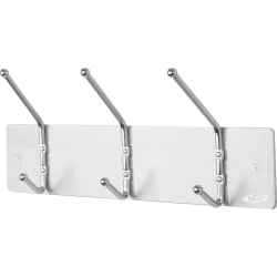 Safco Metal Wall Rack Coat Hooks, 3 Hooks, 7inH x 18inW x 3 3/4inD, Satin Aluminum