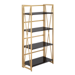 LumiSource Folia 50inH 4-Shelf Bookcase, Black/Gold