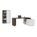 Bestar Equinox 72inW L-Shaped Corner Desk With Storage Cabinet, Antigua/White