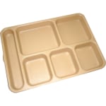 Cambro Camwear 6-Compartment Serving Trays, 14-3/16in x 10in, Tan, Pack Of 24 Trays