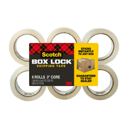 Scotch Box Lock Shipping Packing Tape, 1-15/16in x 38.2 Yd, Clear, Pack Of 6 Rolls