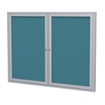 Ghent 2 Door Enclosed Fabric Bulletin Board, Satin Aluminum Frame, 36inH x 48inW, Teal