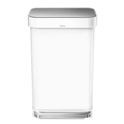 simplehuman Rectangular Stainless-Steel Step Trash Can, 12 Gallons, 25-7/8inH x 15-7/8inW x 13-3/8inD, White