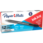 Paper Mate InkJoy 100 RT Pens, Medium Point, 1.0 mm, Translucent Black Barrels, Black Ink, Pack Of 12