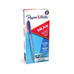 Paper Mate InkJoy 100 RT Pens, Medium Point, 1.0 mm, Translucent Blue Barrels, Blue Ink, Pack Of 12