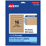 Avery Kraft Permanent Labels With Sure Feed, 94224-KMP50, Rectangle, 1in x 3in, Brown, Pack Of 800