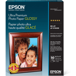 Epson Glossy Premium Photo Paper, Letter Size (8 1/2in x 11in), Ream Of 35