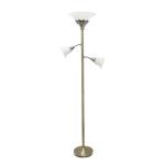 Elegant Designs 3-Light Floor Lamp, 71inH, Antique Brass/White