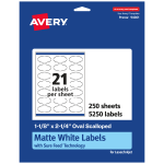 Avery Permanent Labels With Sure Feed, 94061-WMP250, Oval Scalloped, 1-1/8in x 2-1/4in, White, Pack Of 5,250