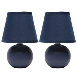 Creekwood Home Nauru Petite Ceramic Orb Base Table Lamps, 8-11/16inH, Blue Shades/Blue Bases, Set Of 2