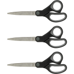 Sparco Straight Scissors w/Rubber Grip Handle - 7in Overall Length - Straight - Stainless Steel - Pointed Tip - Black, Gray - 3 / Bundle