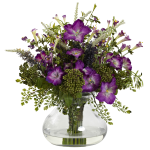 Nearly Natural Mixed Morning Glory 14-1/2inH Plastic Large Floral Arrangement With Vase, 14-1/2inH x 14inW x 11inD, Purple/Green