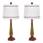 LumiSource Baseball Contemporary Table Lamp, 25-1/2in, White/Red