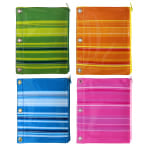 Inkology Monochromatic Stripes Binder Pencil Pouches, 7-1/2in x 9-1/2in, Assorted Colors, Pack Of 12 Pouches