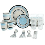 Gibson All U Need 32-Piece Ceramic Dinnerware Combo Set, Blue Stripes