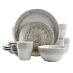 Gibson Elite Amberdale 16-Piece Stoneware Dinnerware Set, Cream