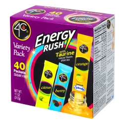 4C Energy Rush Sugar Free Drink Mix Variety Pack, 11 Oz, Case Of 40 Packets