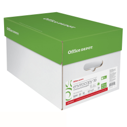 Office Depot EnviroCopy 3-Hole Punched Copy Paper, White, Letter (8.5in x 11in), 5000 Sheets Per Case, 20 Lb, 30% Recycled, FSC Certified, Case Of 10 Reams