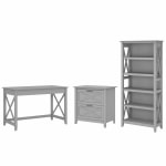 Bush Furniture Key West 48inW Writing Desk With 2-Drawer Lateral File Cabinet And 5-Shelf Bookcase, Cape Cod Gray, Standard Delivery