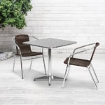 Flash Furniture Lila Square Aluminum Indoor-Outdoor Table With 2 Chairs, 27-1/2inH x 27-1/2inW x 27-1/2inD, Dark Brown, Set Of 3