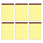 TOPS Docket Gold Premium Writing Pads, 8 1/2in x 11 3/4in, Legal Ruled, 50 Sheets, Canary, Pack Of 6 Pads