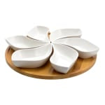 Elama Signature Modern 7-Piece Lazy Susan Server Set, 13-1/2in, White/Bamboo